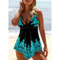 Women's plus size swimsuit with printed straps and deep V-neck in gradient colours