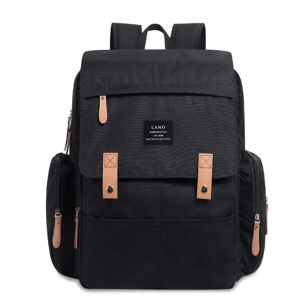 LAND Mommy large capacity oxford cloth diaper backpack with changing mat in beige colour.