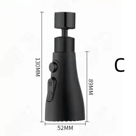 Silver and black kitchen faucet sprayer with three water modes and 360-degree rotation