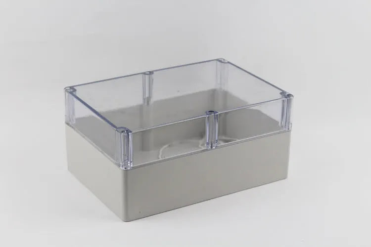 White waterproof plastic junction box with transparent cover, 100x68x50mm, for electrical connections