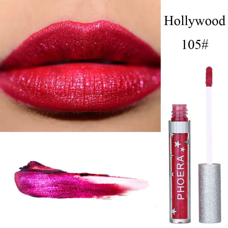 Moisturizing candy colour lip gloss with matte waterproof finish and glitter holiday metallic look, portable size