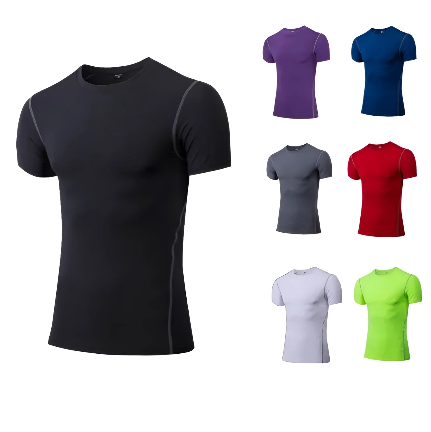 Sport Shirt for Men Quick-Drying Cotton Fabric Venting Performance Top Four-Needle Six-Thread Construction Close-Fitting Athletic Top Available in Black Blue Green Grey Purple Red White Sizes XS to 3XL
