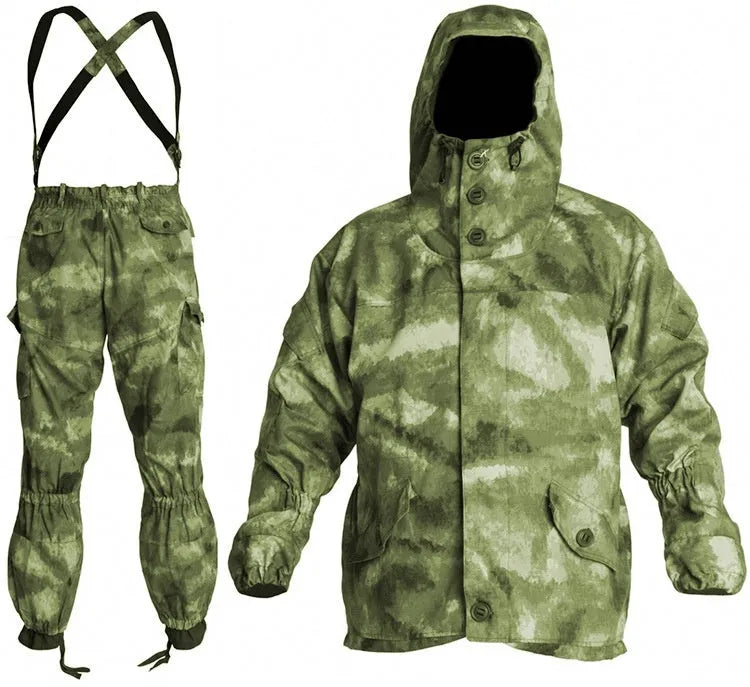 Men's special forces tactical mountain battle suit jacket and trousers in camouflage green