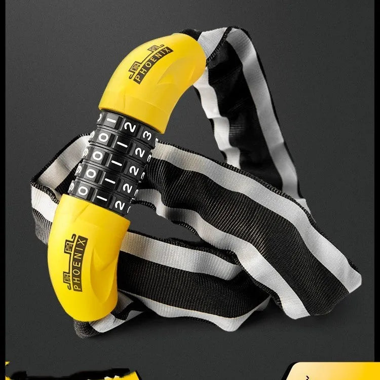 95cm mountain bike chain lock with zinc alloy cable in black or yellow colour with combination or keychain locking options