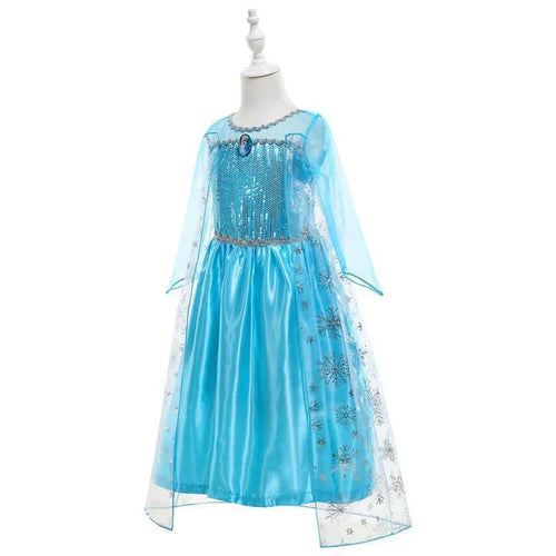 Blue Frozen Queen Elsa children's dress with polyester lining, size options 100cm to 150cm, front view