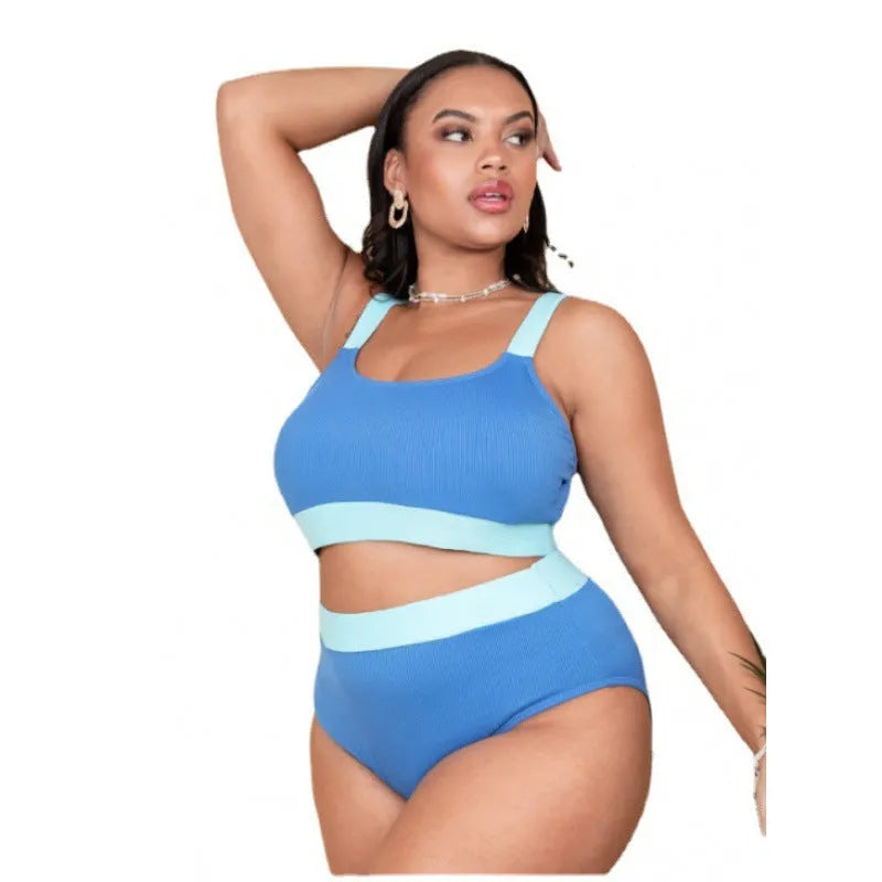 Women's solid colour high-waisted bikini set in polyester, shown in size 0XL to 4XL range.
