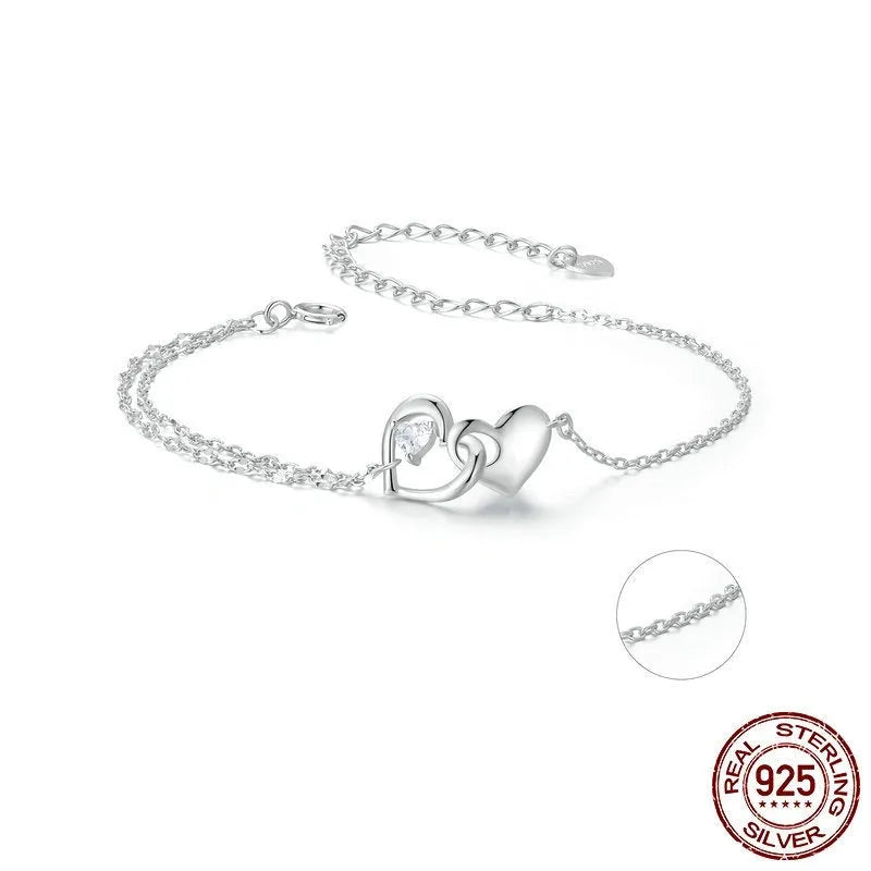 S925 sterling silver double heart bracelet for women in BSB178 colour on white background