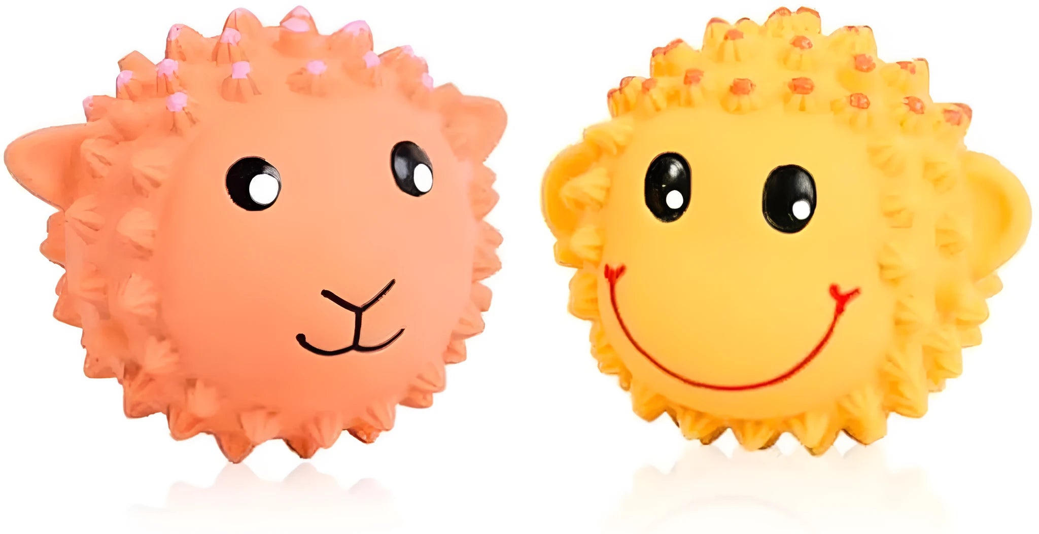 Orange and yellow spiky natural latex squeaky dog toy ball for small and medium breeds