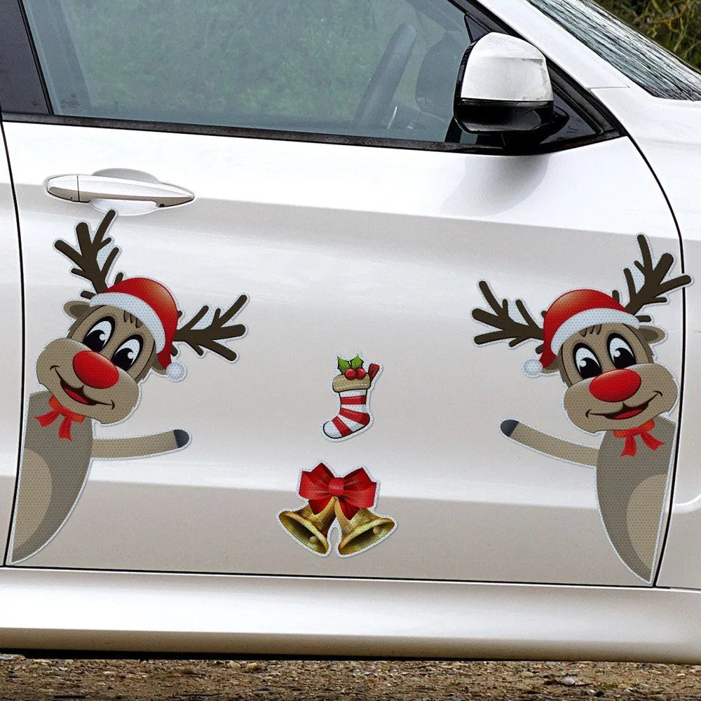 Christmas elk bell cartoon design magnetic bumper stickers with reflective luminous properties