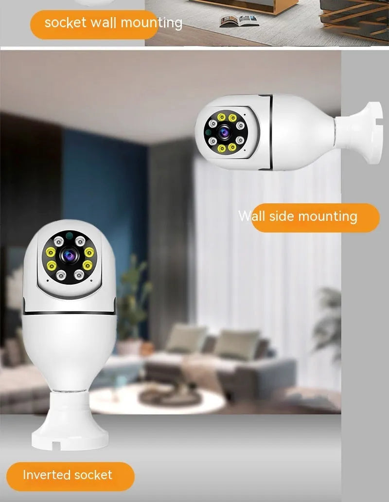 Wireless bulb security camera with plastic and metal housing measuring 5cm by 12cm