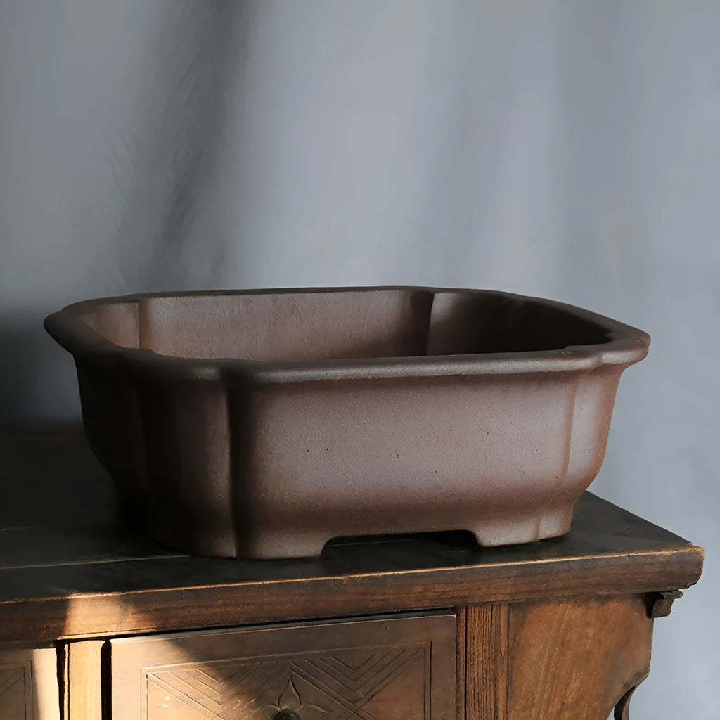 Purple sand rectangular bonsai flower pot with modern minimalist design for floor placement