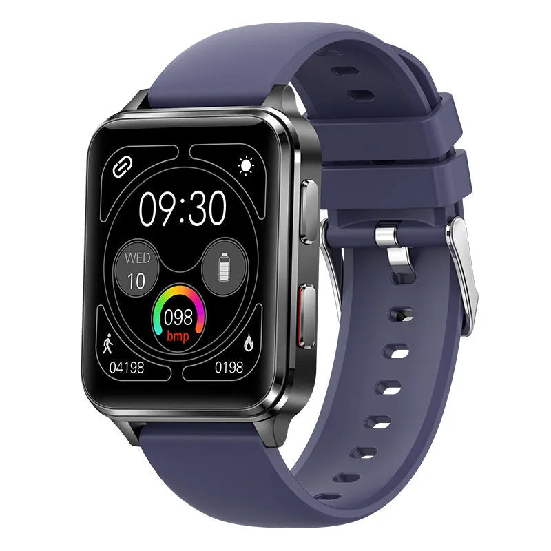 Air Type multi-sport watch with 1.70 inch tempered glass screen and blue silicone wristband showing heart rate data