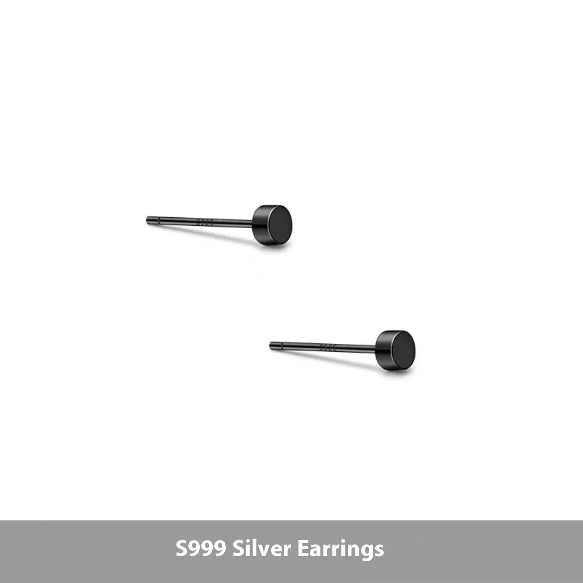 S999 sterling silver flat ear bone studs in round shape, showing silver and black colour options.