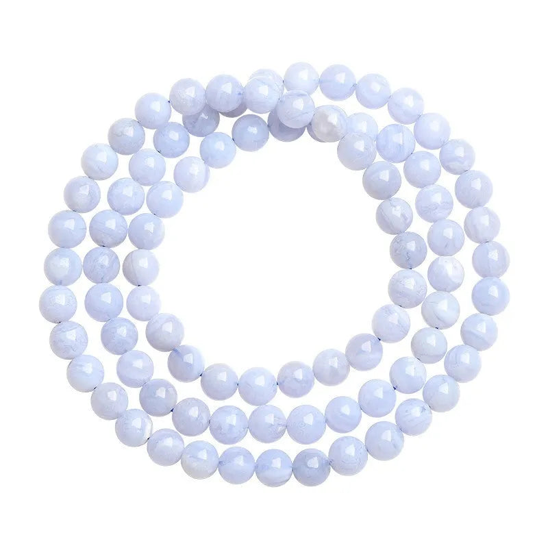 Blue agate bracelet with natural striped patterns, 6-6.8mm scattered beads featuring Ruyi design elements