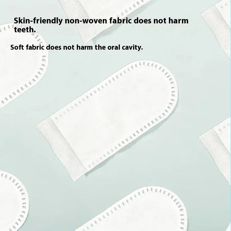 Pack of 50 white non-woven dental finger cots for cleaning pet teeth on cats and dogs.