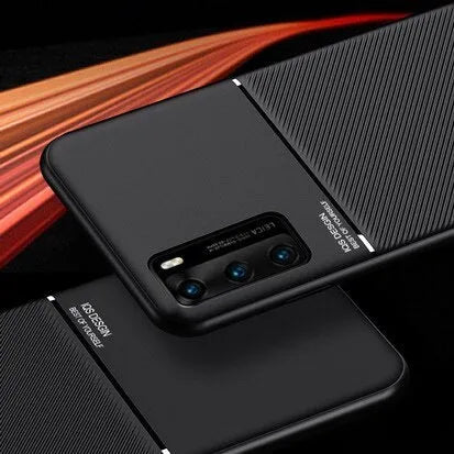 Huawei magnetic friction anti-fall back cover in black with PU leather finish and TPU inner shell for P30 Pro.