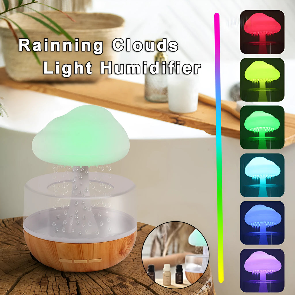 White cloud-shaped humidifier with colour changing night light and water drop feature