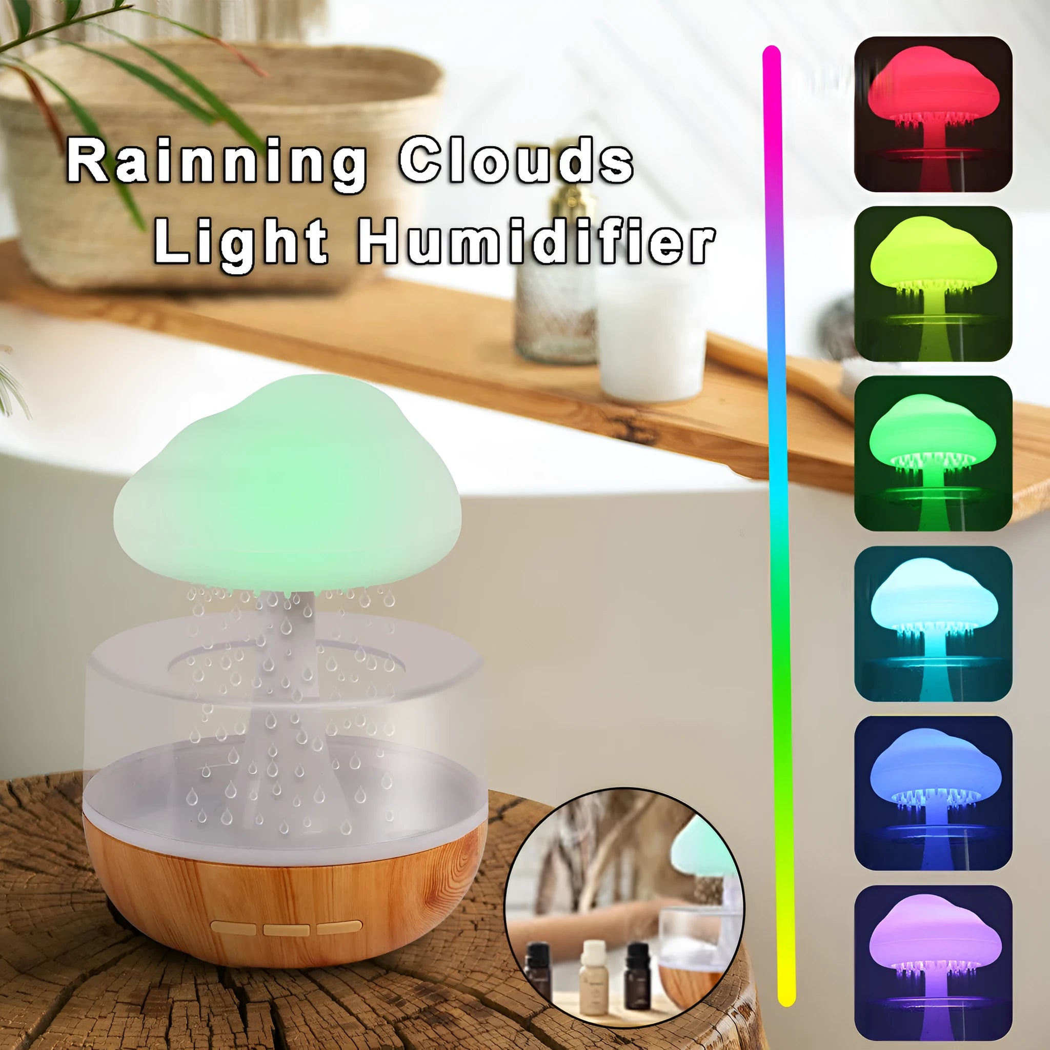 White cloud-shaped humidifier with colour changing night light and water drop feature