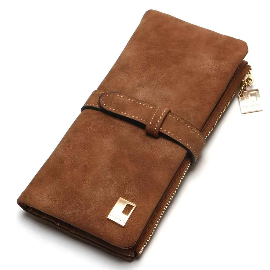 TAUREN retro matte PU leather long wallet for women with zipper and multi-card slots in army green