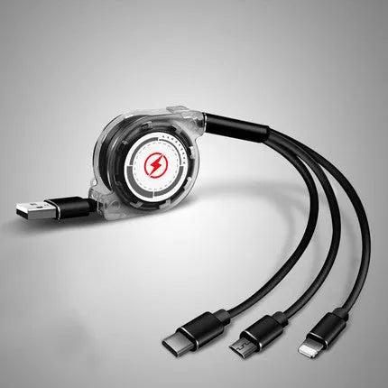 3-in-1 telescopic charging cable extended to 120cm with split connectors and titanium alloy interfaces