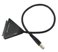 Black USB 3.0 to SATA 7+15 pin adapter cable with separate power supply line for external hard drive connection.