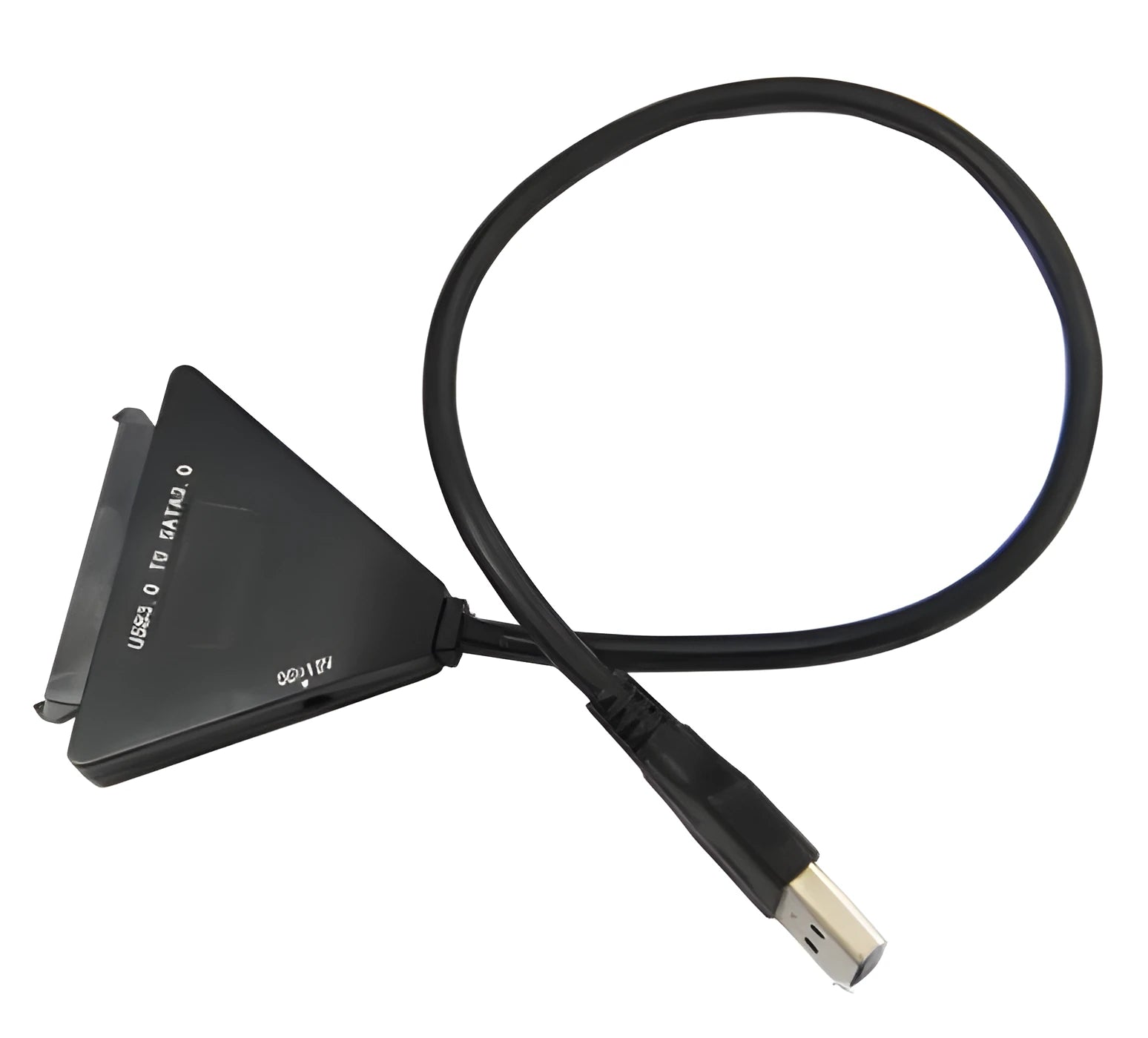 Black USB 3.0 to SATA 7+15 pin adapter cable with separate power supply line for external hard drive connection.