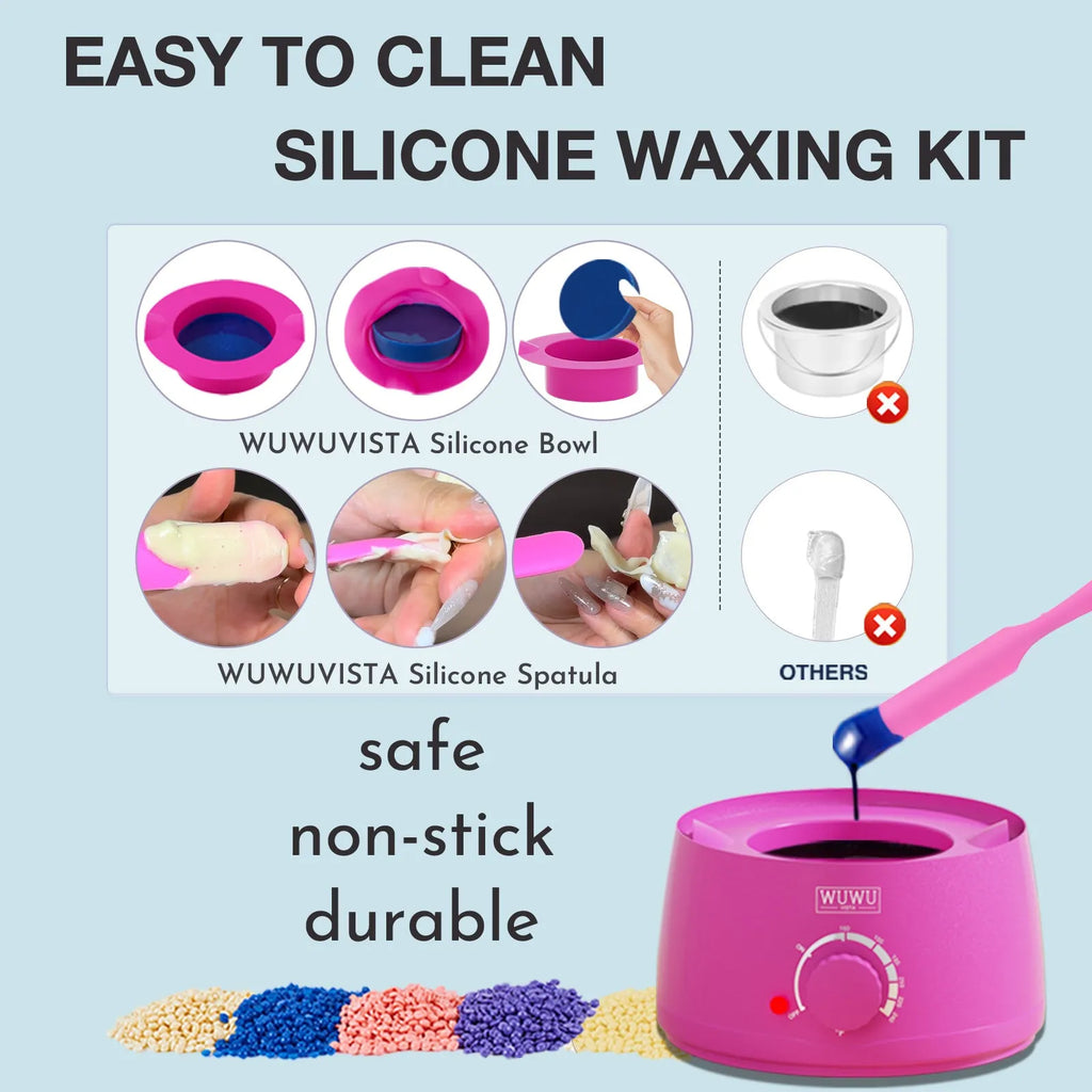 WUWUVISTA 63-piece waxing kit with black wax warmer, wax beads, application sticks and lotion