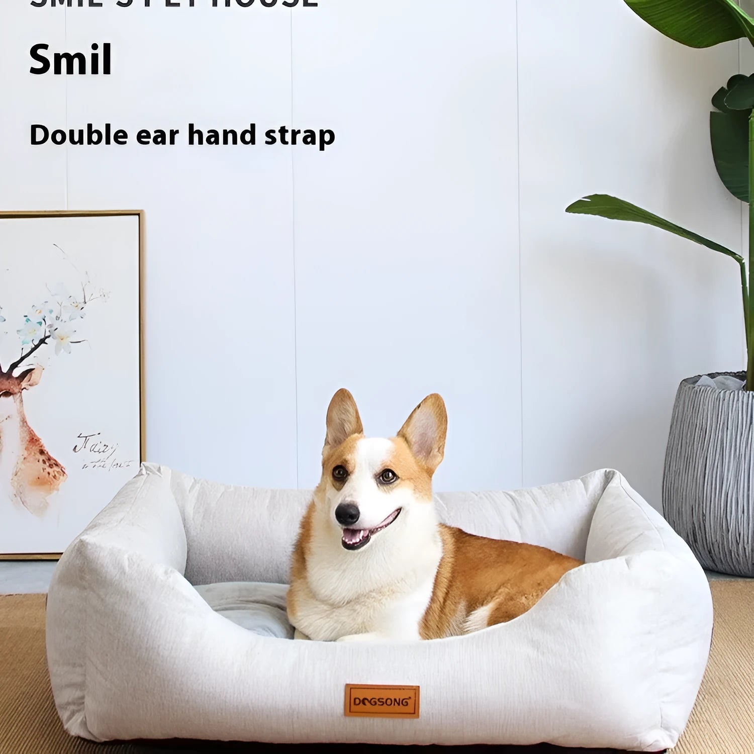 Khaki cloth dog bed with summer sleeping mat in size L
