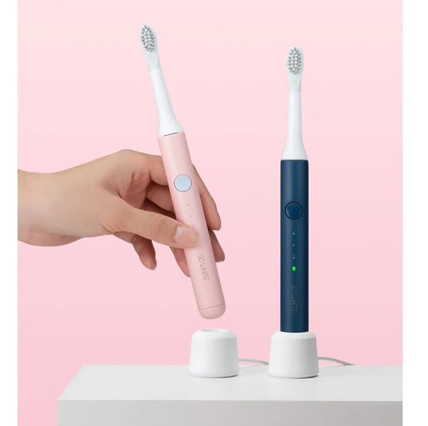 Sonic electric toothbrush with round head, blue handle, IPX7 waterproof, 3 vibration modes