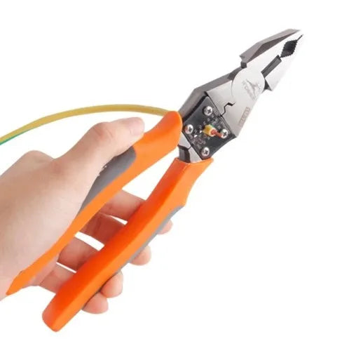 Orange multi-function wire cutter pliers with PVC handles and chrome steel jaws