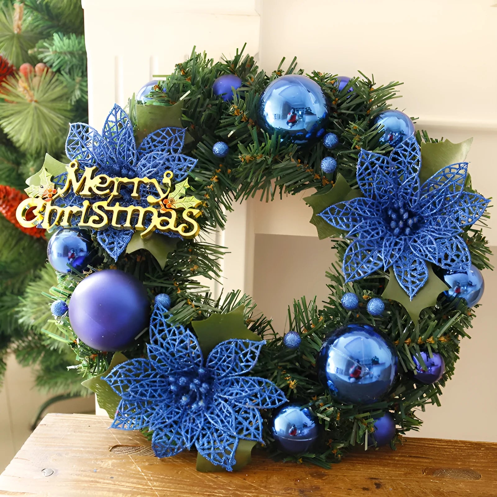 30cm plastic Christmas wreath in multicolour options for door or garden display