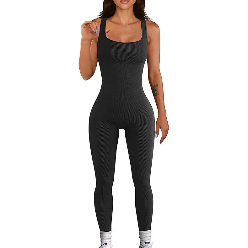 Women's long sleeve suspender tights bodysuit in beige, showing button detail and waist-defining fit.