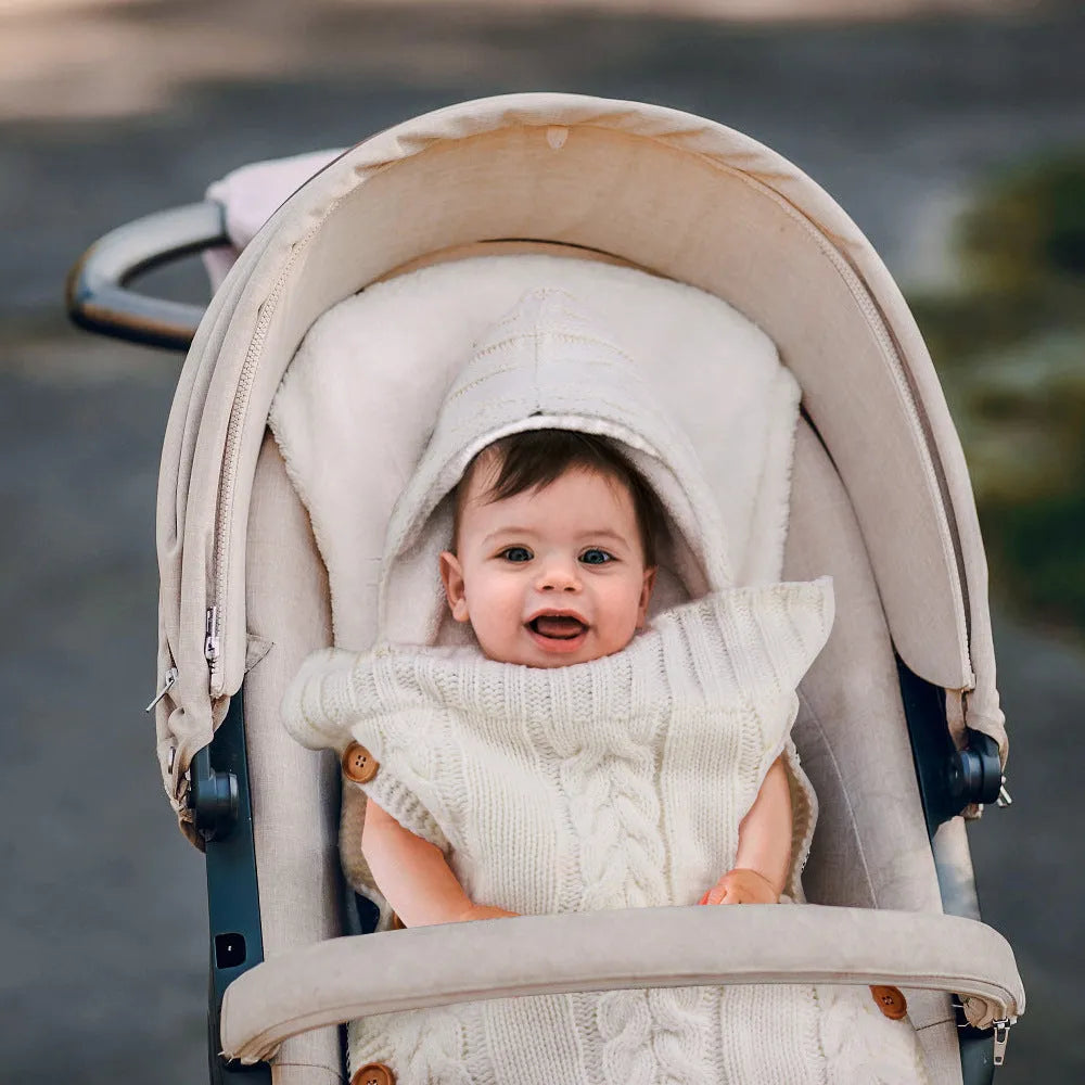 Plush baby stroller sleeping bag with button fastening, 70x35cm, acrylic cashmere blend, beige colour