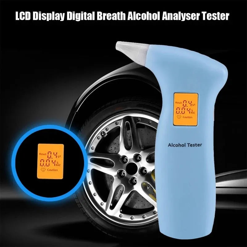 Portable orange LED breath alcohol tester with replaceable mouthpieces in black and blue colour options