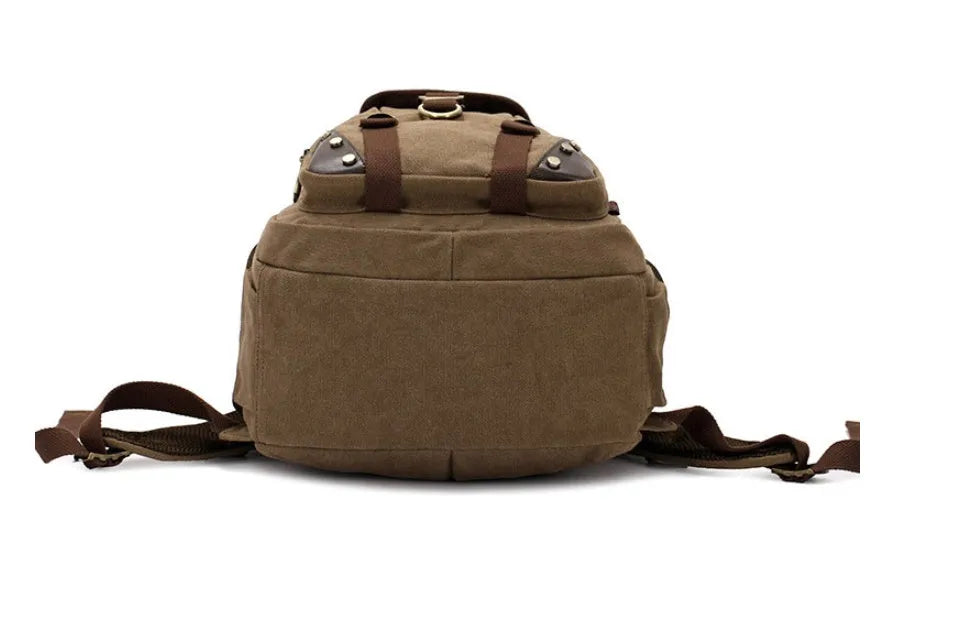 Canvas large 20-35L computer backpack with air cushion straps, black colour, square vertical section