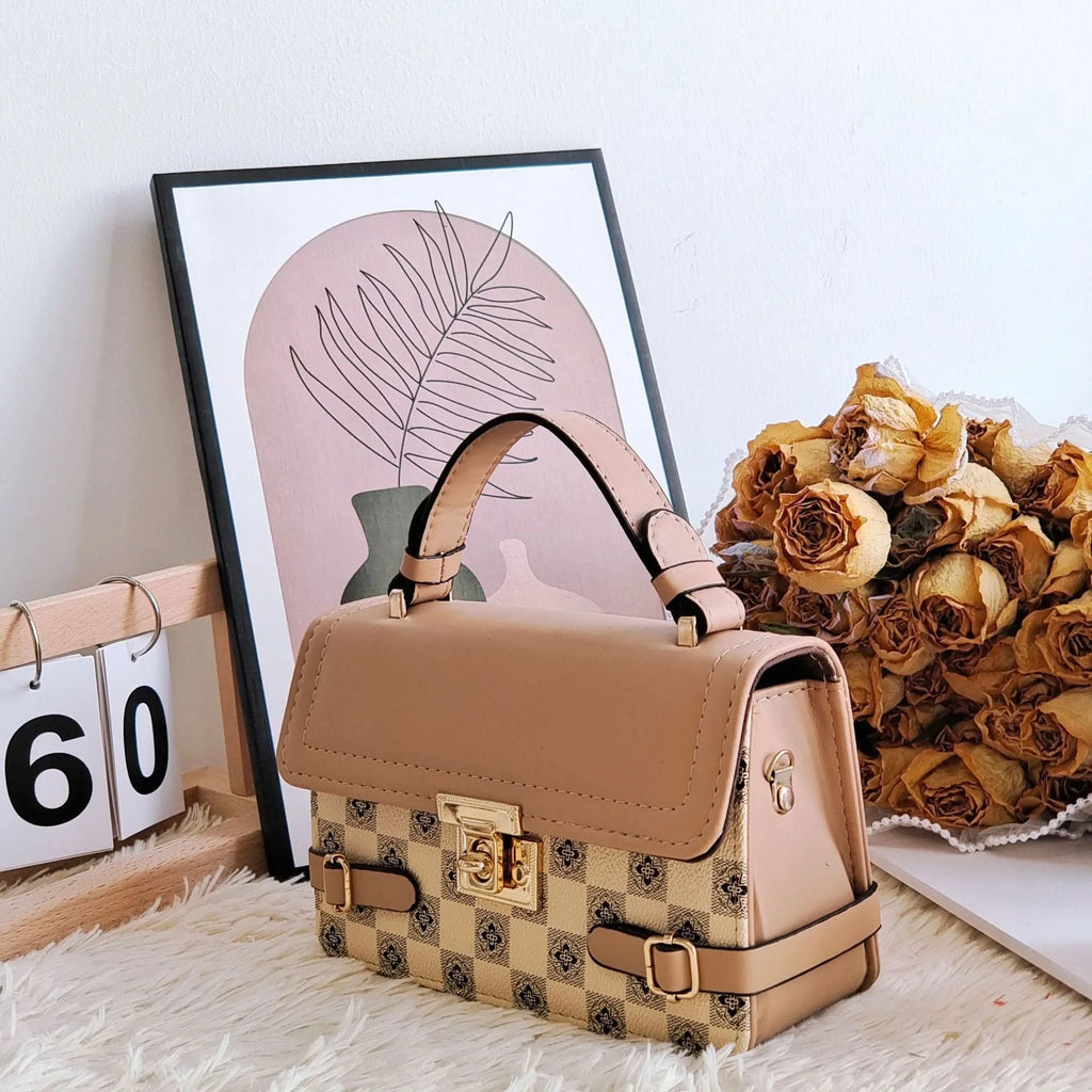 Retro small square pattern crossbody bag in PU material with file bag organisation