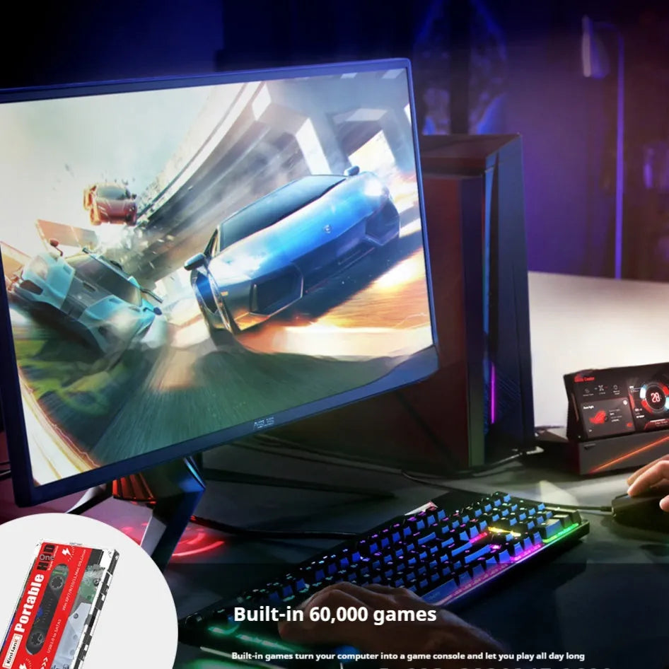 External mechanical hard disk for mobile gaming with USB cable and carrying case.