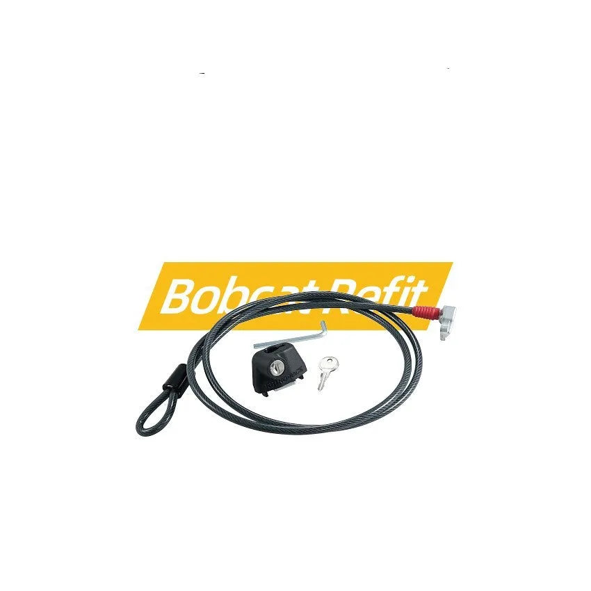 Steel cable lock with plastic sheath for securing equipment on a vehicle roof platform.