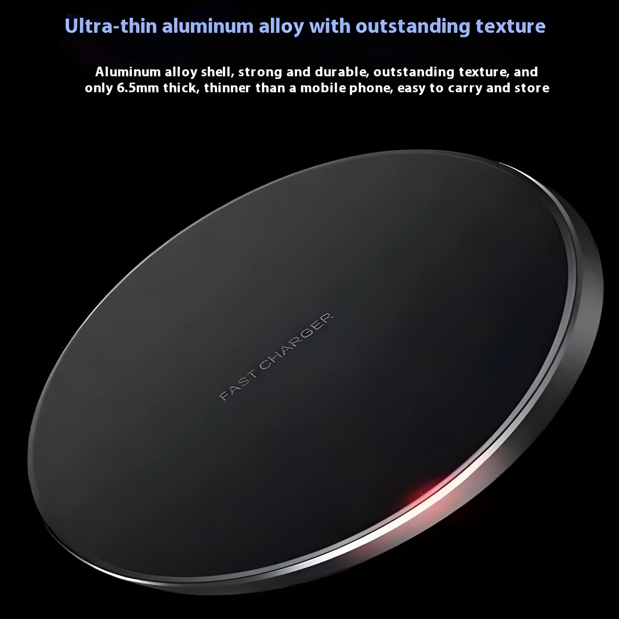 Black frosted 15W wireless charger pad with USB Type-C cable for mobile phone fast charging