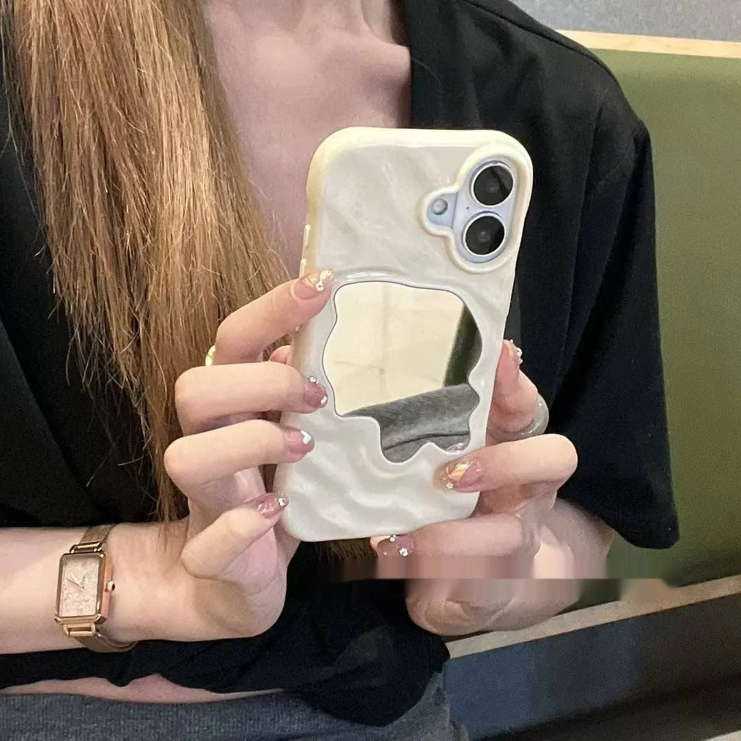 Simple phone case with water ripple mirror finish in beige colour for iPhone 14 Pro Max