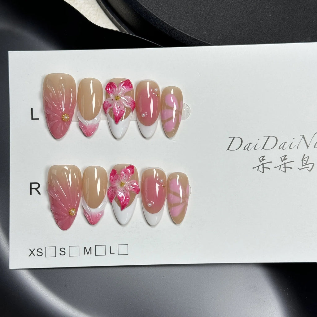 French style lily three-dimensional nail art stickers with fluid ice flower design on plastic wearable armour