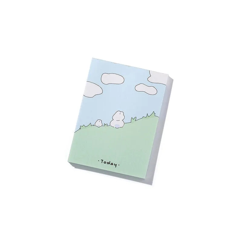 Cartoon heart-shaped sticky notes set showing six themed designs in three different sizes