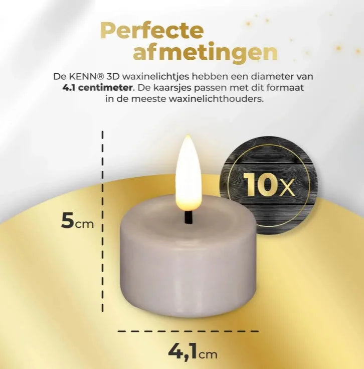 Taupe coloured S10 3D flame LED tealight candles showing realistic fire effect