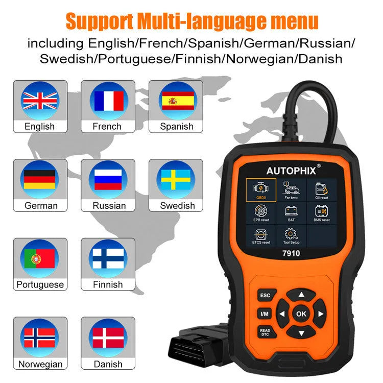 Autophix 7910 handheld automotive diagnostic scanner and OBD2 fault code reader tool.