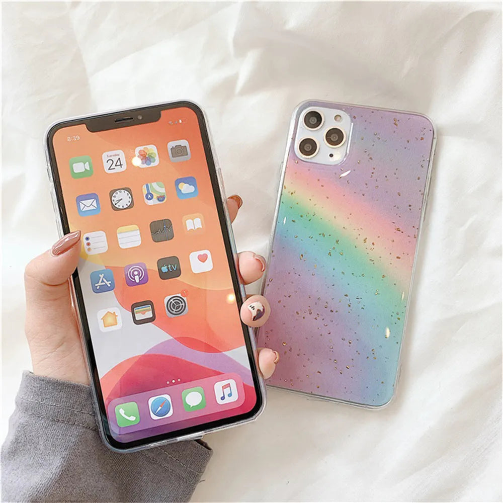 Gradient rainbow TPU protective phone case with stripe pattern for iPhone models