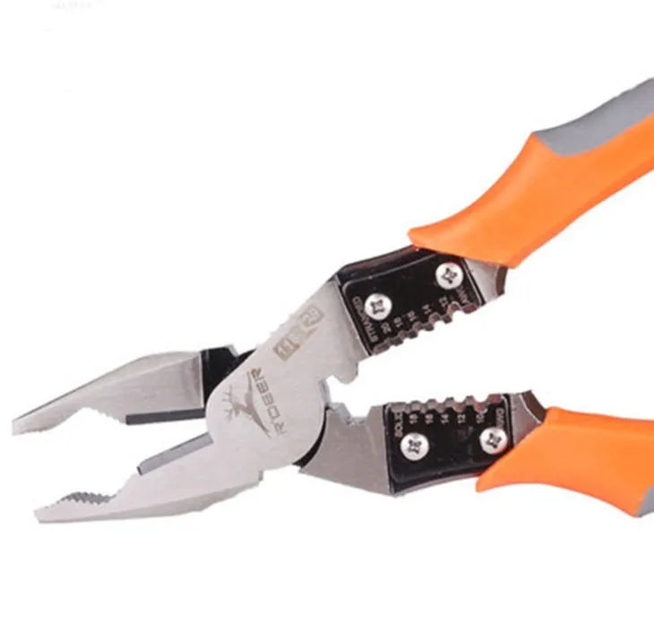 Orange multi-function wire cutter pliers with PVC handles and chrome steel jaws