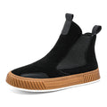Thick bottom work shoes youth booties in black with PVC sole and front lace-up design