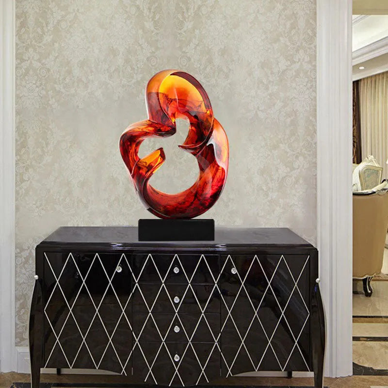 Transparent resin ornament sculpture in modern style with orange red or blue colour option