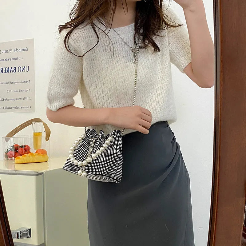 Western style chain crossbody shoulder bag with diamond detailing in soft PU material