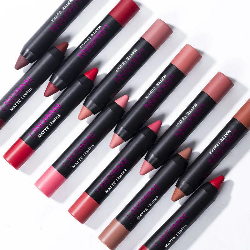 Non-stick cup matte velvet lipstick set with 12 long-lasting 3.5g lipsticks in a range of colours